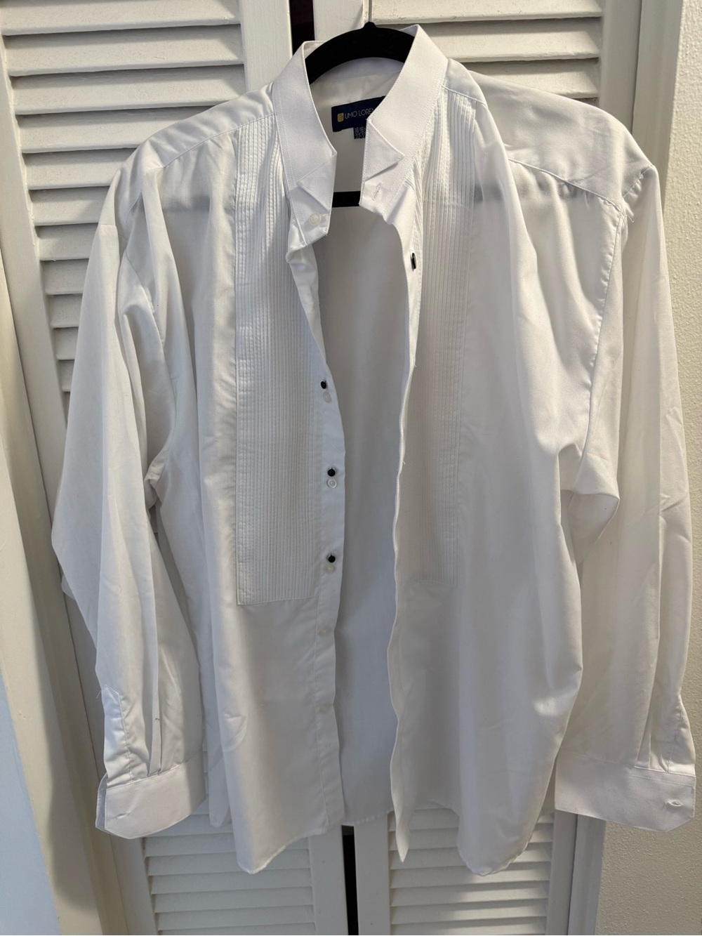 Umo Lorenzo Men's White Dress Shirt w Pleated Front